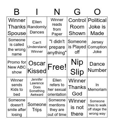 Oscar 2014 Bingo Card