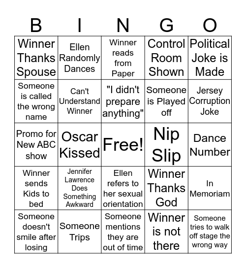 Oscar 2014 Bingo Card