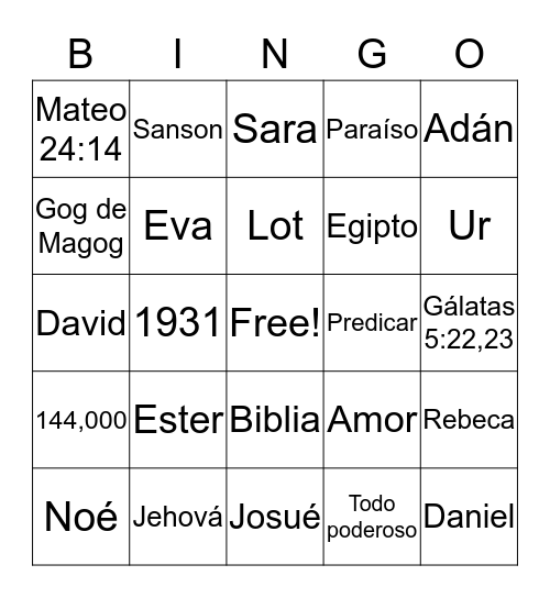 Biblico Bingo Card
