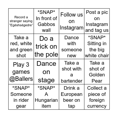 PUB CRAWL HUNT  Bingo Card