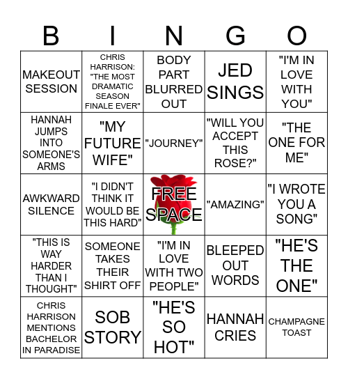 Bachelorette Bingo  Bingo Card