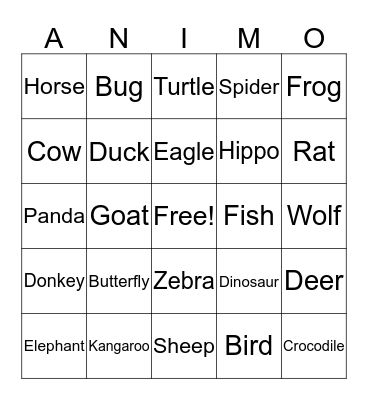 Animals Bingo Card