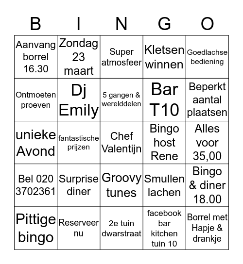 Culinaire T10 Bingo Card