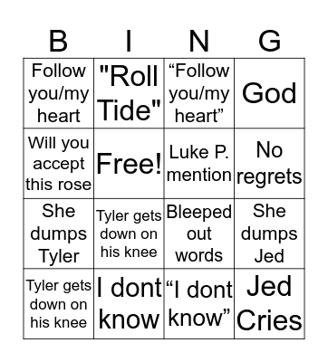 The Bachelorette finale Bingo Card