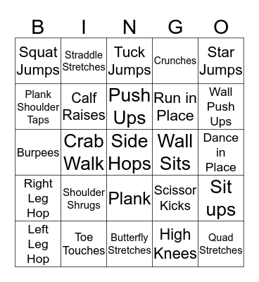 Fitness Bingo Card