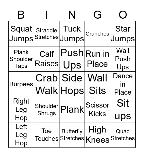 Fitness Bingo Card