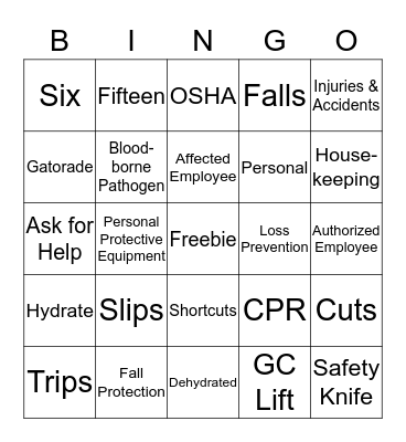 SAFETY WEEK 2019 Bingo Card