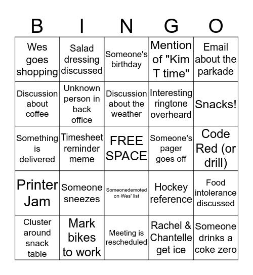 Back Office Bingo Card