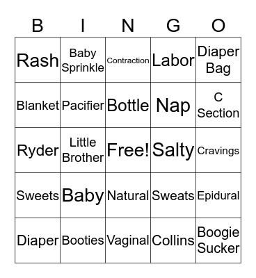 Baby Sprinkle Bingo Card