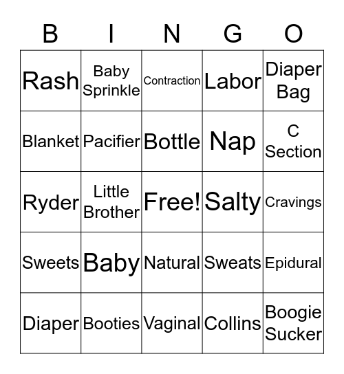 Baby Sprinkle Bingo Card