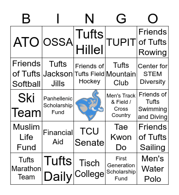 Tufts Student Giving Bingo Card