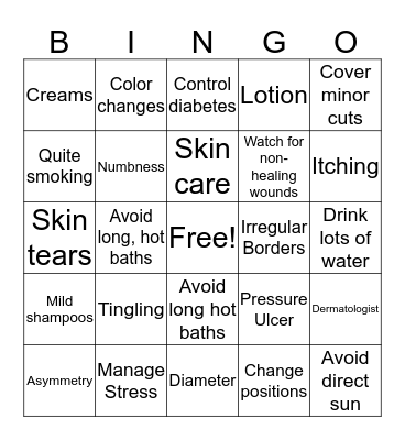 Skin Care Bingo Card