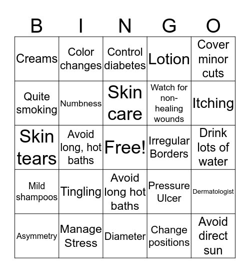 Skin Care Bingo Card