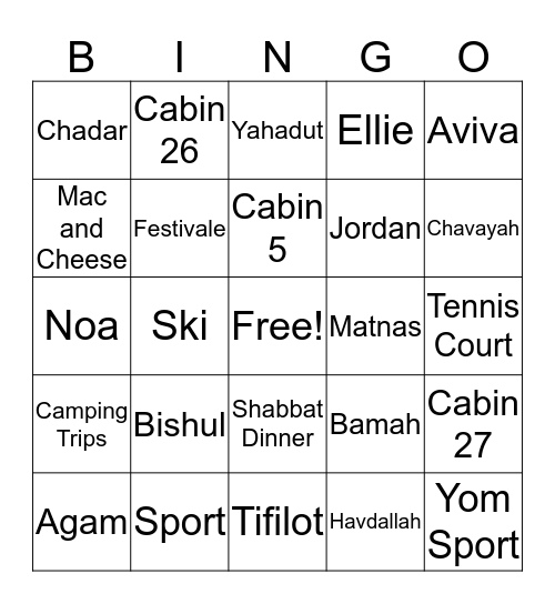 Bingo Ramah Style Bingo Card