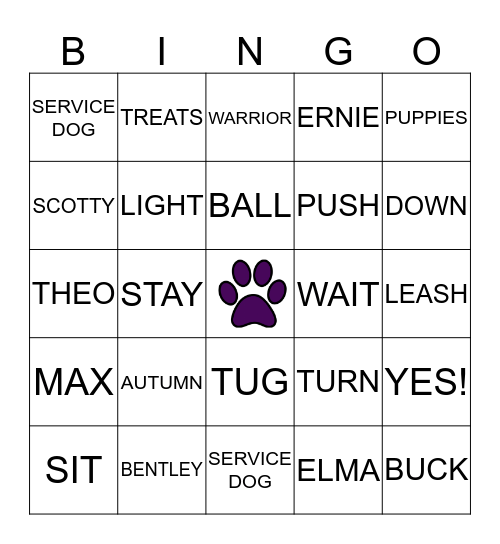 PAWS BINGO Card