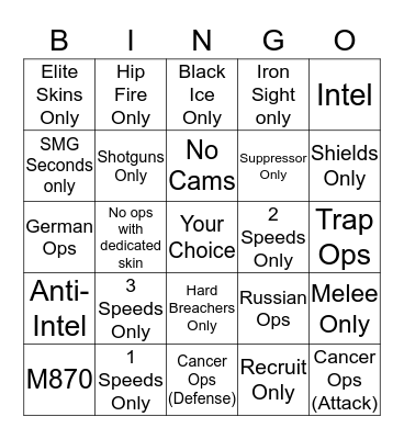 Rainbow Six Challenge Bingo Card