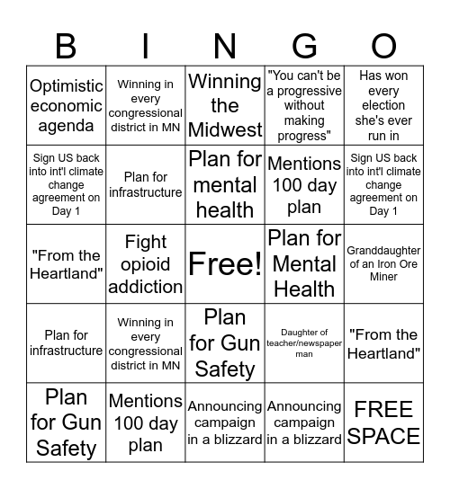 Amy for America Bingo! Bingo Card