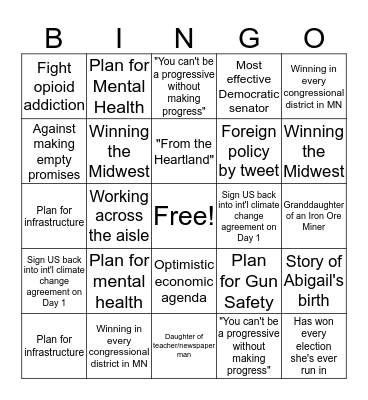 Amy for America Bingo! Bingo Card