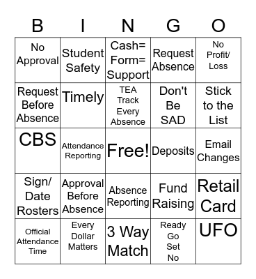 Audit Exceptions Bingo Card