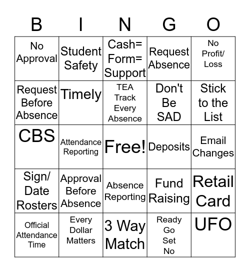 Audit Exceptions Bingo Card