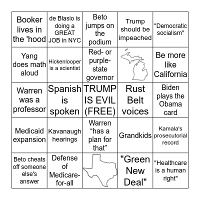 Democratic Debate Bingo Card