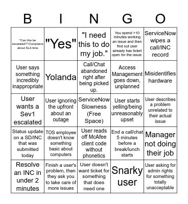ITSC Call Bingo Card