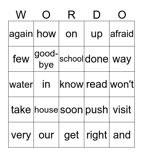 100 WORD   CHALLENGE Bingo Card