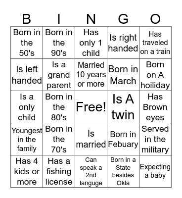 Harrison Family Bingo Card