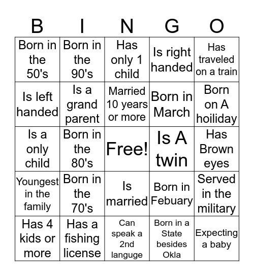 Harrison Family Bingo Card