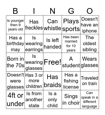 Harrison Family Bingo Card