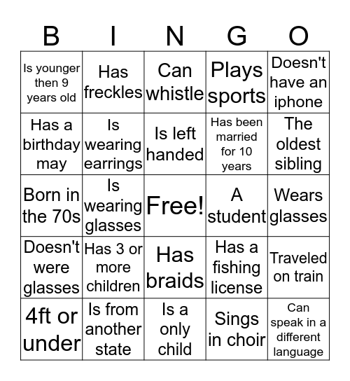 Harrison Family Bingo Card