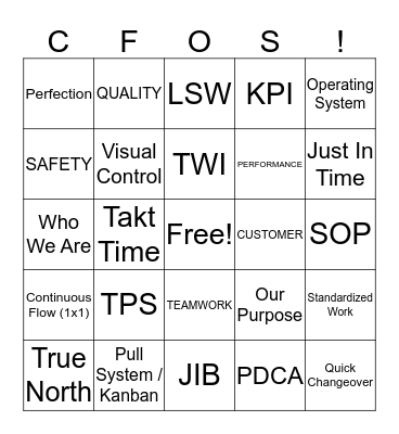 CFOS! Bingo Card