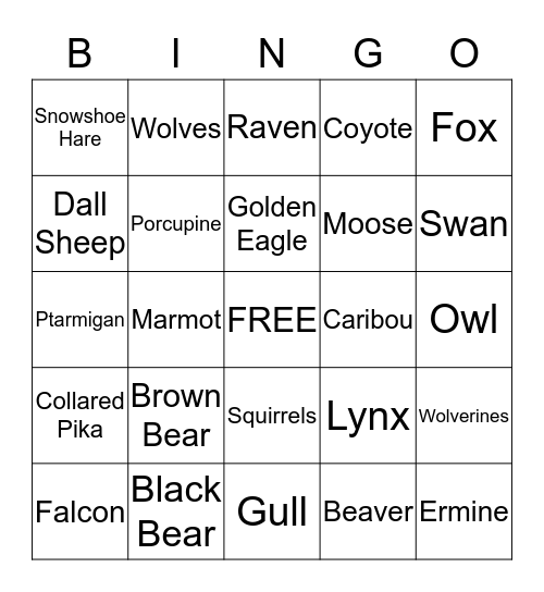 Denali Bus Trip Bingo Card