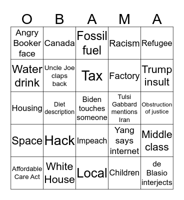 Dem Debate #2: Obama's Rightful Heir Bingo Card