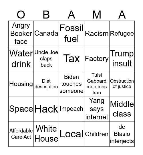 Dem Debate #2: Obama's Rightful Heir Bingo Card