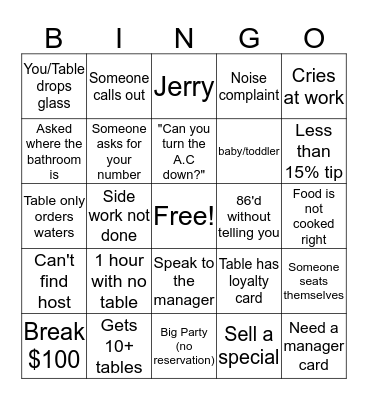 Tavern Bingo Card