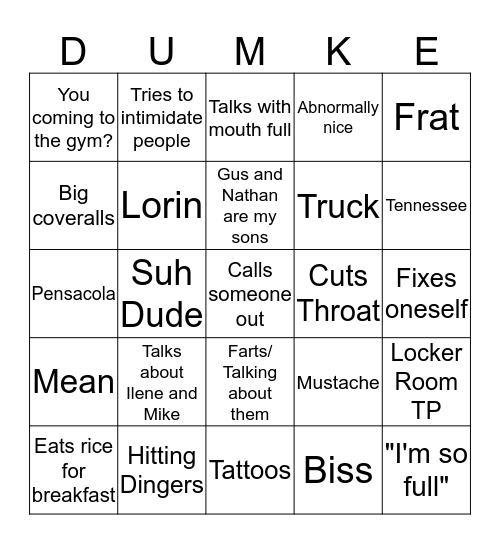 Evan Bingo Card