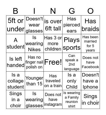 Harrison Family Bingo Card