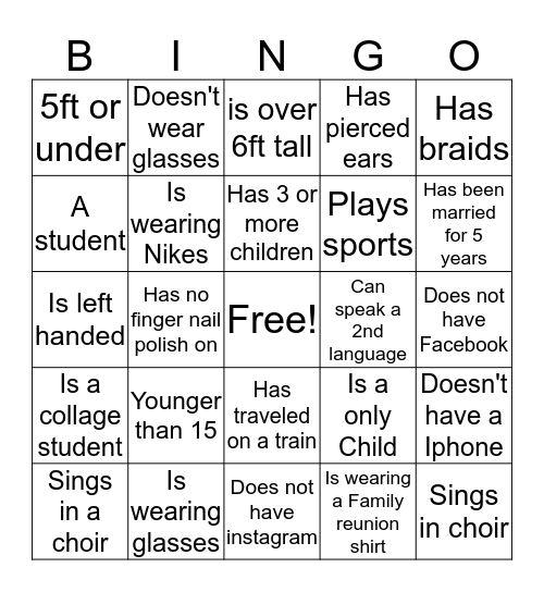 Harrison Family Bingo Card