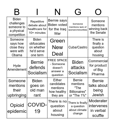 Democratic Primary Debate Round Infinity - Quarantine Edition Bingo Card
