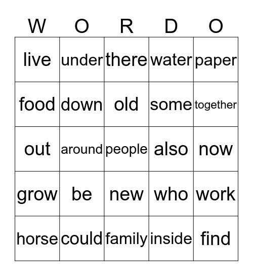 100 WORD   CHALLENGE Bingo Card