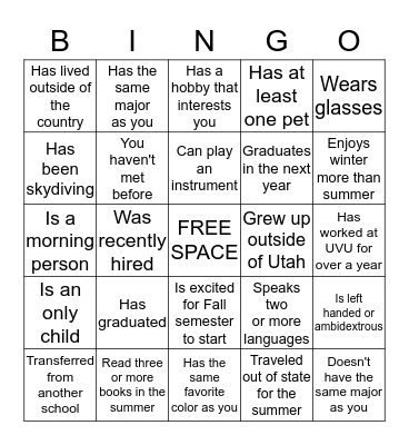 Find someone who... Bingo Card
