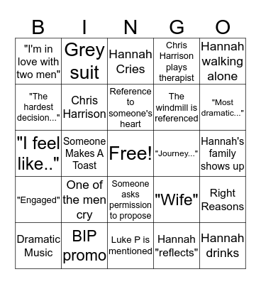 Bachelorette Bingo Card