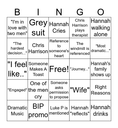 Bachelorette Bingo Card