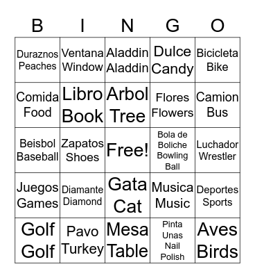 Spanish Bingo Card