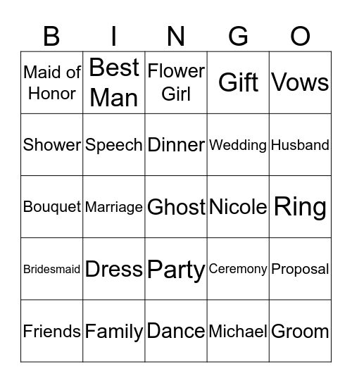 Bridal Bingo Card