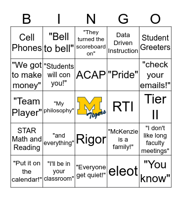 McKenzie School Bingo Card