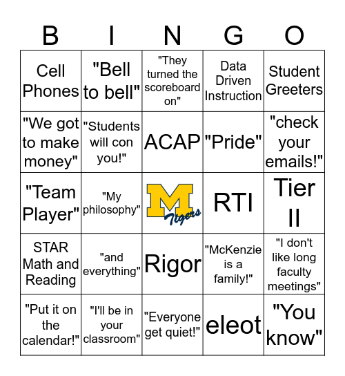 McKenzie School Bingo Card