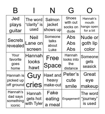 Bachelorette Bingo Card