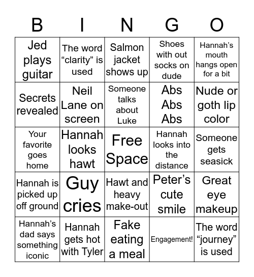 Bachelorette Bingo Card